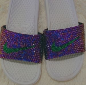 Blinged Out Nike Slides Purple and Green Size US 6